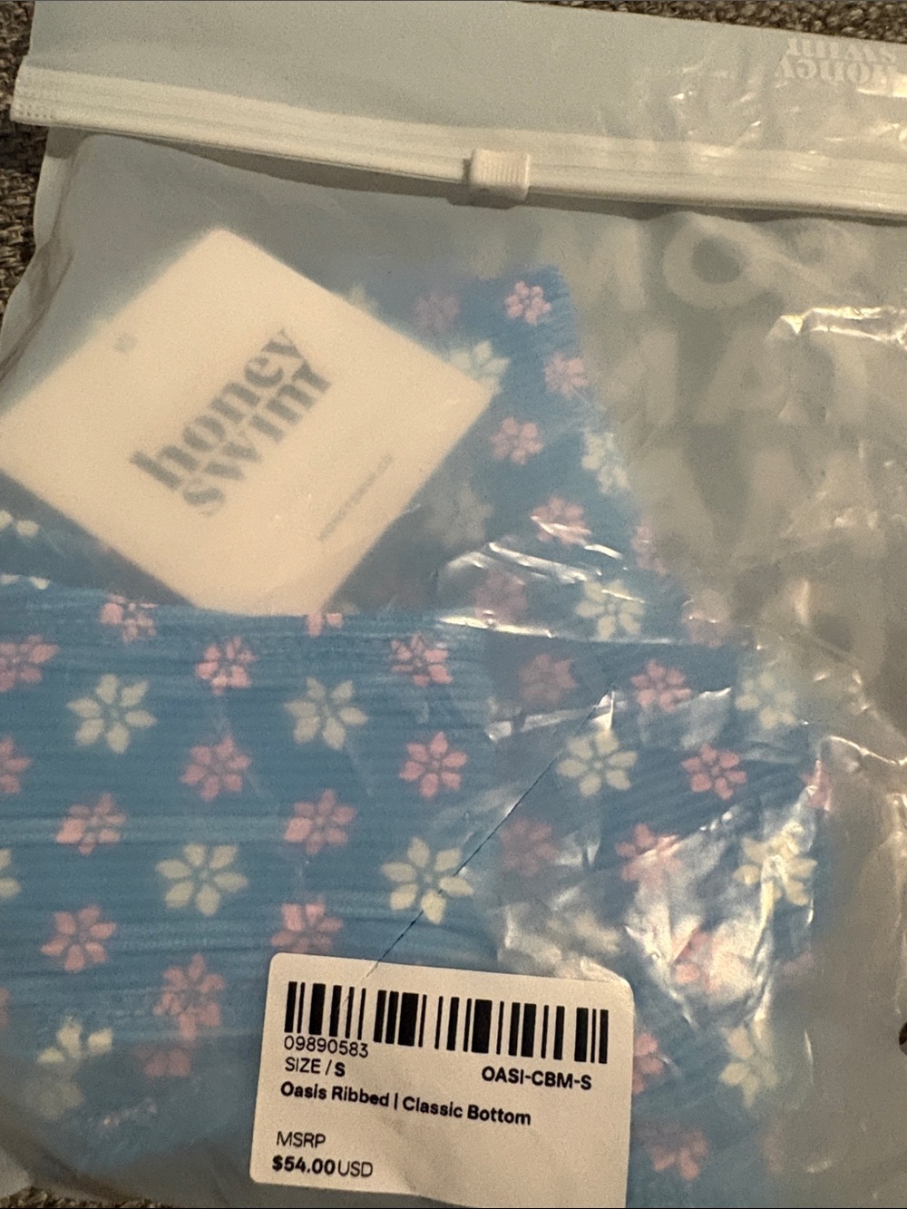 Honey swim Blue Floral Ribbed Classic Bottom - Small